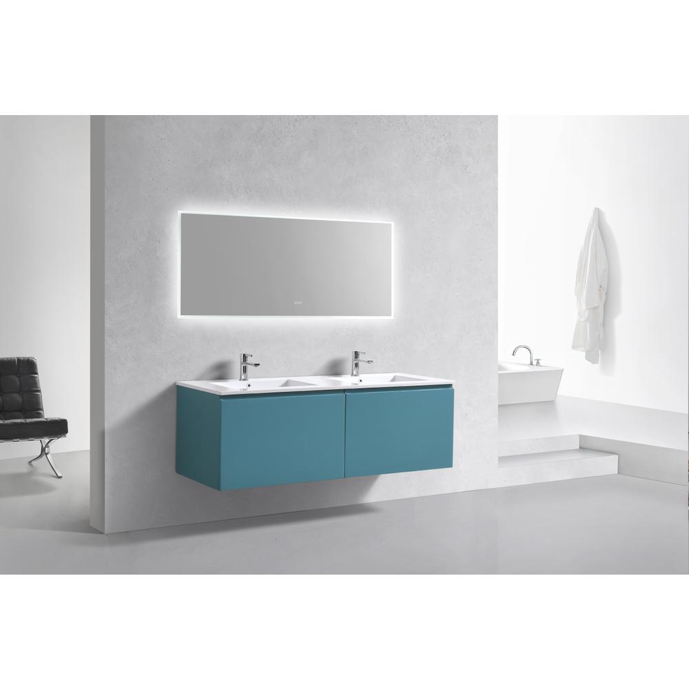 Balli 60'' Double Sink Wall Mount Modern Bathroom Vanity in Teal Green Finish. Picture 2