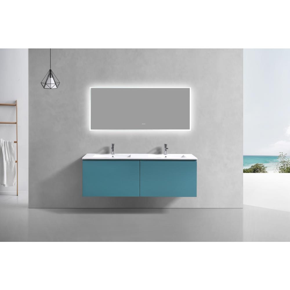 Balli 60'' Double Sink Wall Mount Modern Bathroom Vanity in Teal Green Finish. Picture 3