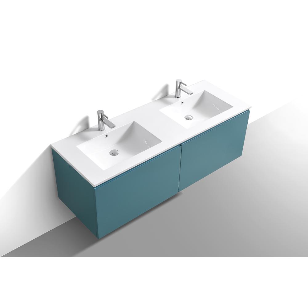 Balli 60'' Double Sink Wall Mount Modern Bathroom Vanity in Teal Green Finish. Picture 4