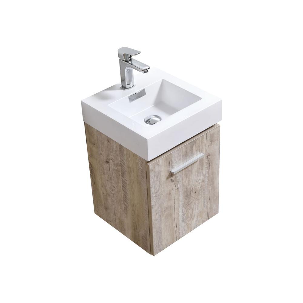 Bliss 16" Nature Wood Wall Mount Modern Bathroom Vanity. Picture 1