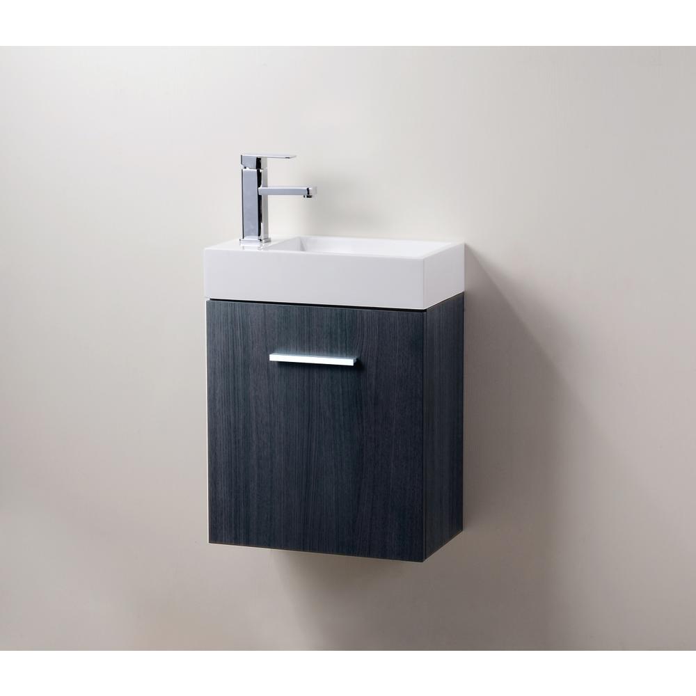 Bliss 18" Gray Oak Wall Mount Modern Bathroom Vanity. Picture 2