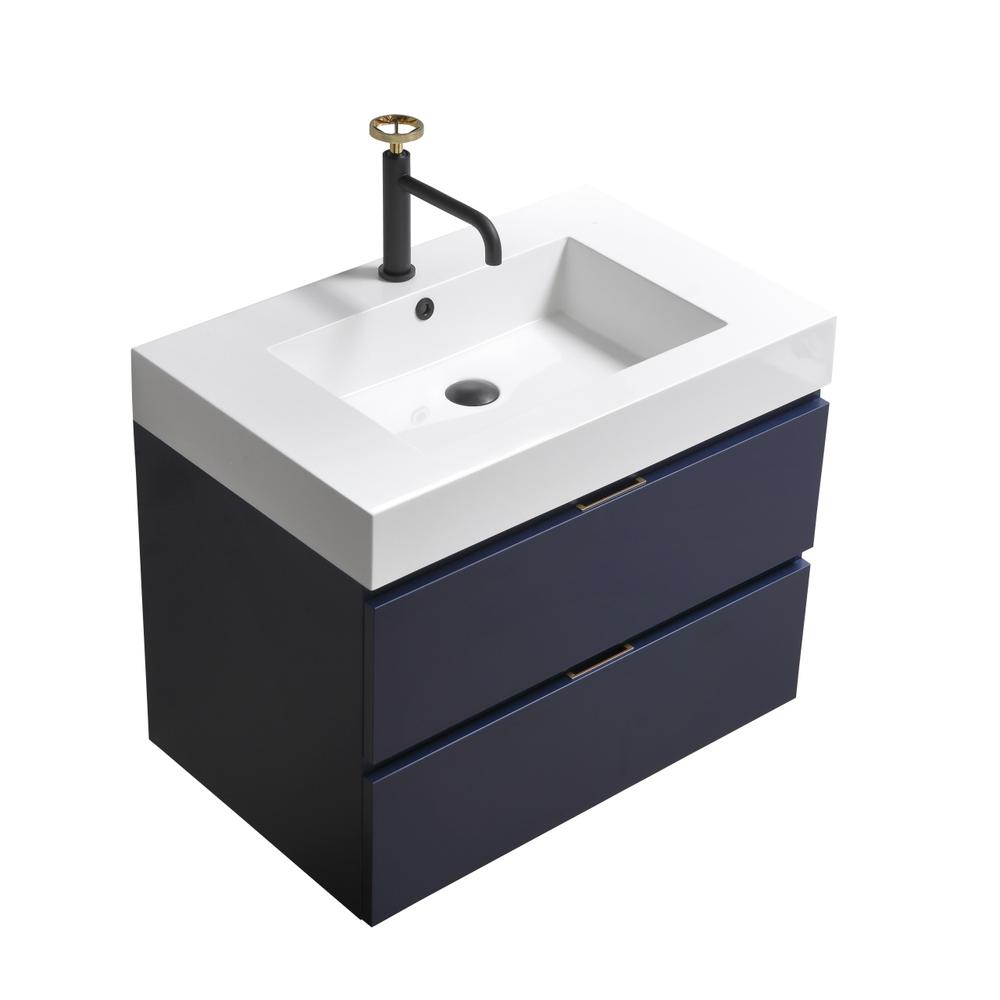 Bliss 30" Blue Wall Mount Modern Bathroom Vanity. Picture 1
