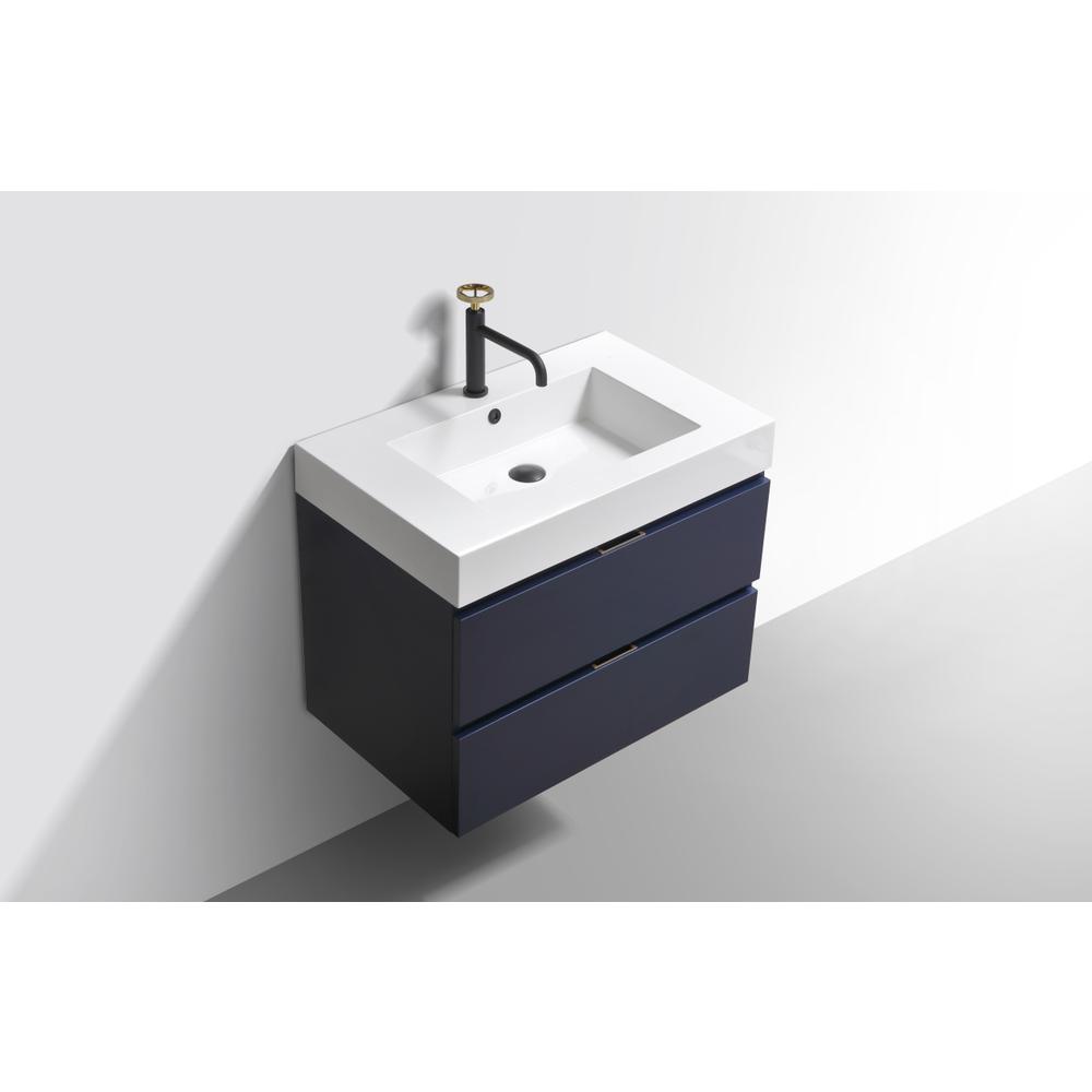Bliss 30" Blue Wall Mount Modern Bathroom Vanity. Picture 2
