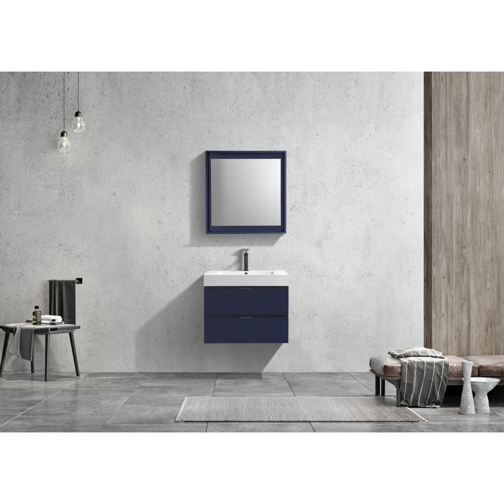 Bliss 30" Blue Wall Mount Modern Bathroom Vanity. Picture 4