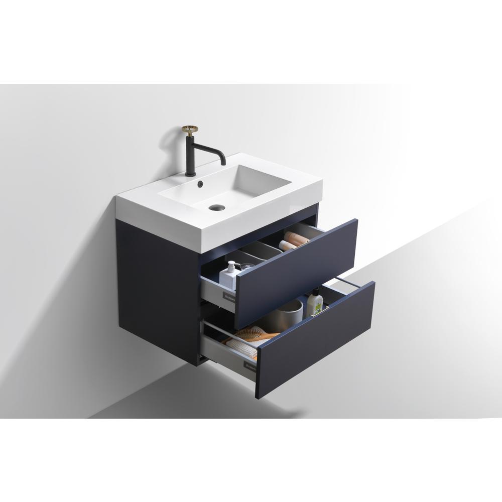 Bliss 30" Blue Wall Mount Modern Bathroom Vanity. Picture 5