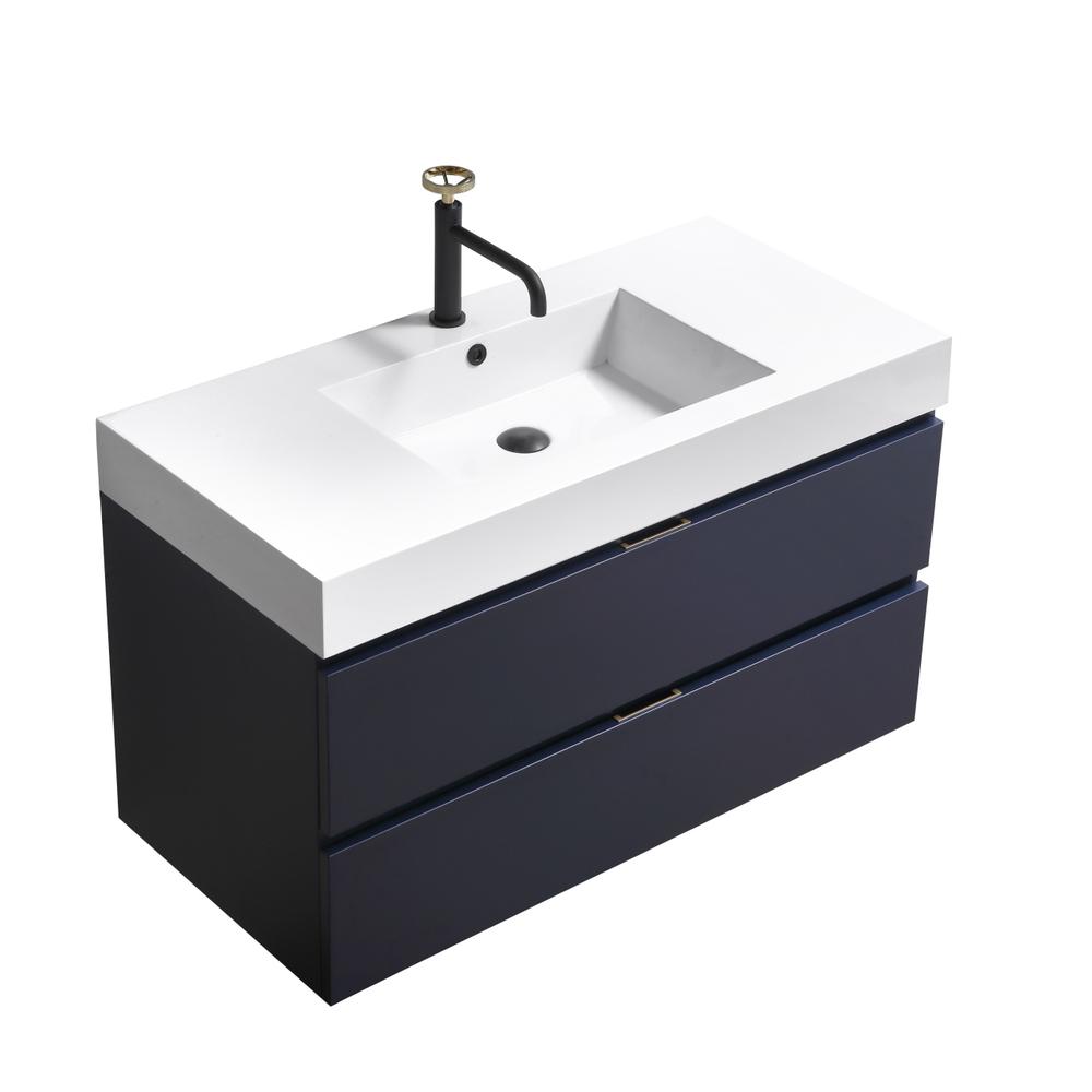 Bliss 40" Blue  Wall Mount Modern Bathroom Vanity. Picture 1