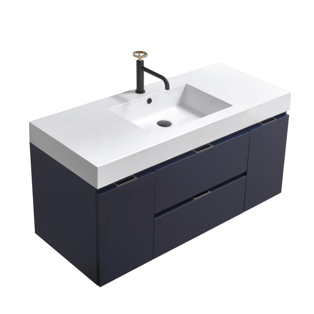 Bliss 48" Blue  Wall Mount Modern Bathroom Vanity. Picture 1