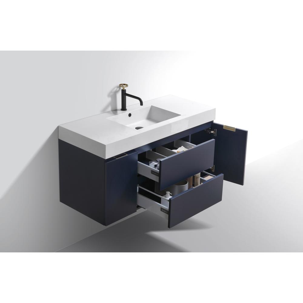 Bliss 48" Blue  Wall Mount Modern Bathroom Vanity. Picture 5