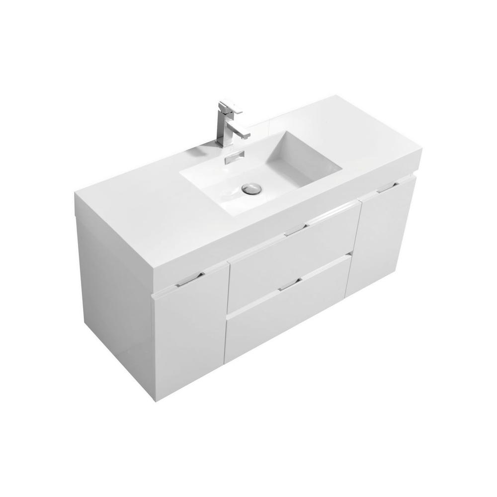 Bliss 48" High Gloss White Wall Mount Modern Bathroom Vanity. Picture 1
