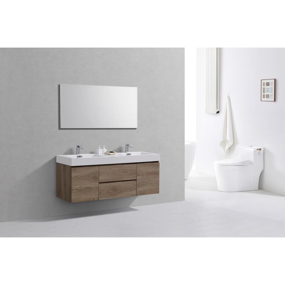 Bliss 60" Double  Sink Butternut Wall Mount Modern Bathroom Vanity. Picture 2