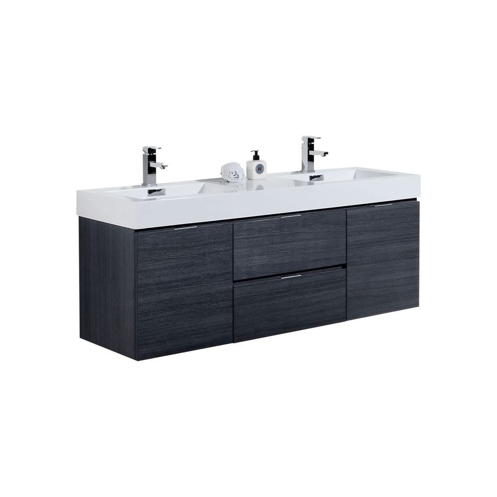 Bliss 60" Double Sink Gray Oak Wall Mount Modern Bathroom Vanity. Picture 1