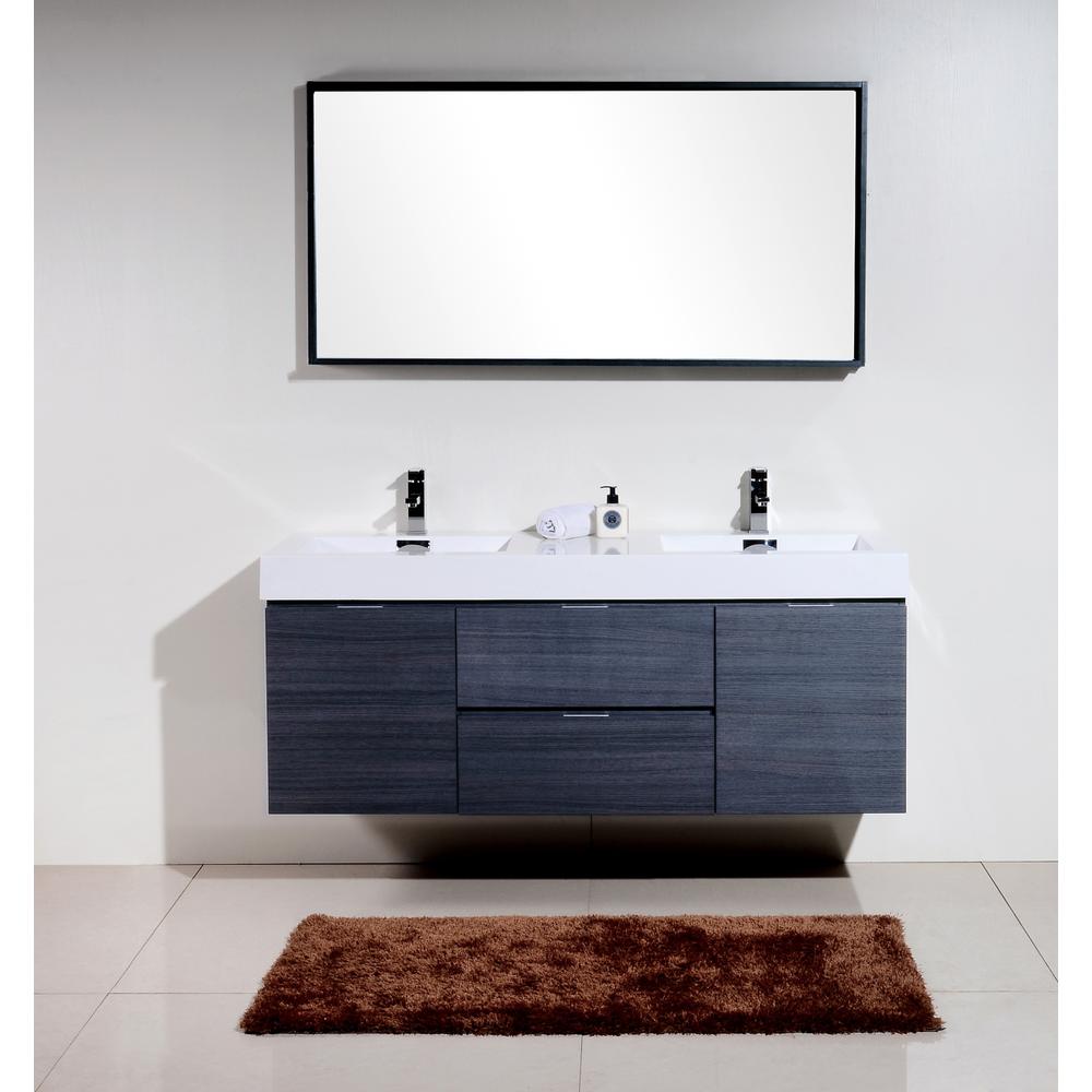 Bliss 60" Double Sink Gray Oak Wall Mount Modern Bathroom Vanity. Picture 2