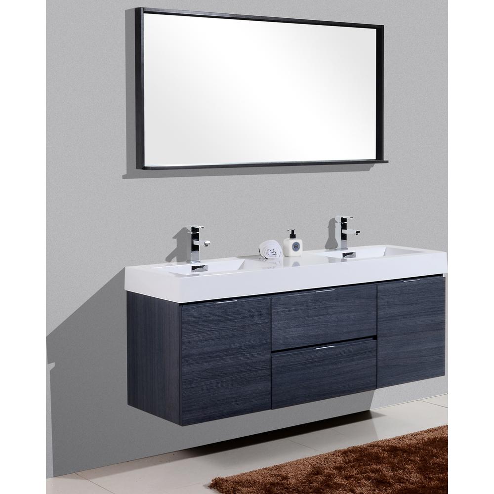 Bliss 60" Double Sink Gray Oak Wall Mount Modern Bathroom Vanity. Picture 3