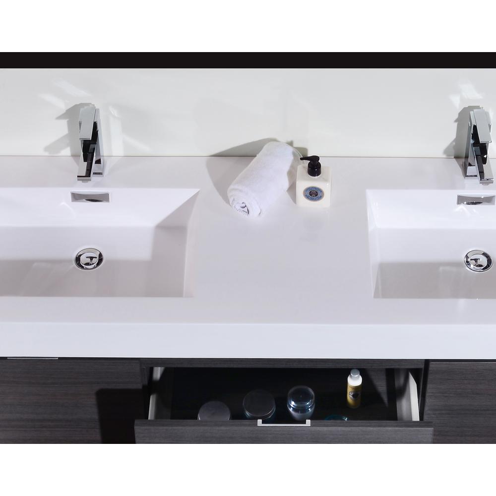 Bliss 60" Double Sink Gray Oak Wall Mount Modern Bathroom Vanity. Picture 5
