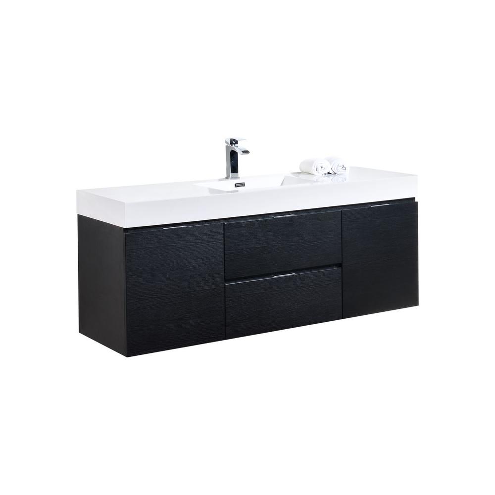 Bliss 60" Single Sink Black Wall Mount Modern Bathroom Vanity. Picture 1
