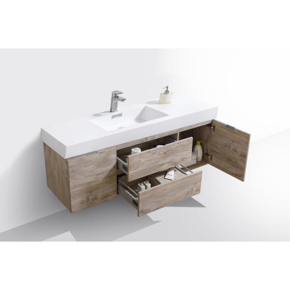 Bliss 60" Single Sink Nature Wood Wall Mount Modern Bathroom Vanity. Picture 4