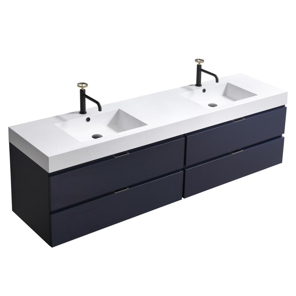 Bliss 72" Double  Sink Blue  Wall Mount Modern Bathroom Vanity. Picture 1