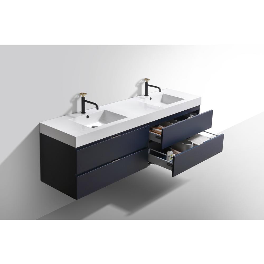Bliss 72" Double  Sink Blue  Wall Mount Modern Bathroom Vanity. Picture 5