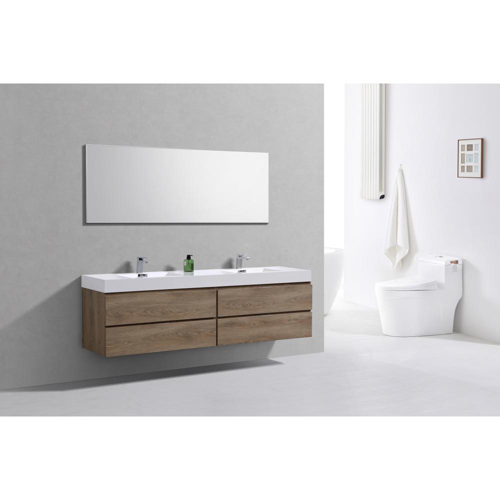Bliss 72" Double  Sink Butternut Wall Mount Modern Bathroom Vanity. Picture 3