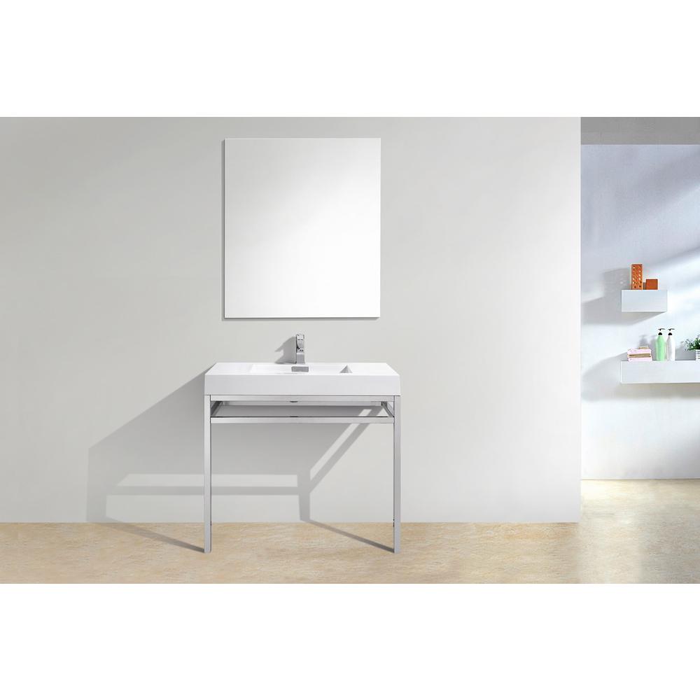 Haus 36" Stainless Steel Console w/ White Acrylic Sink - Chrome. Picture 3