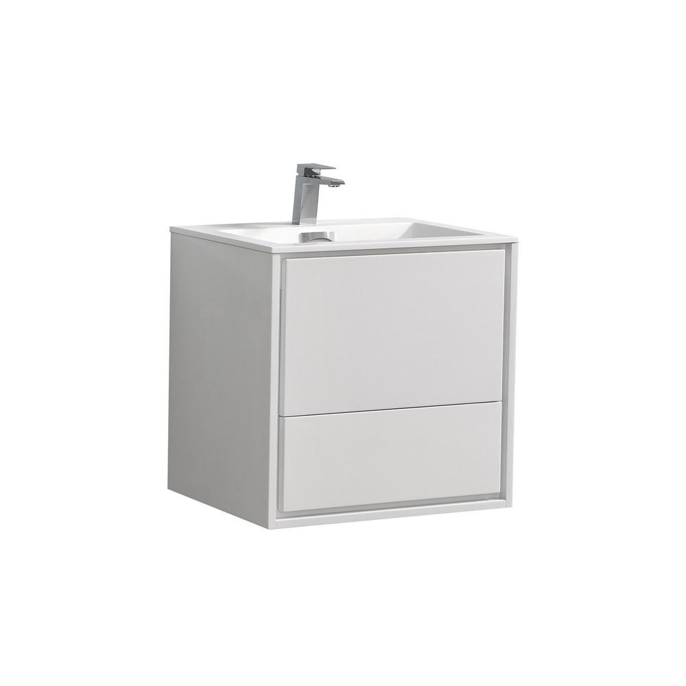 DeLusso 24" High Glossy White Wall Mount Modern Bathroom Vanity. Picture 1