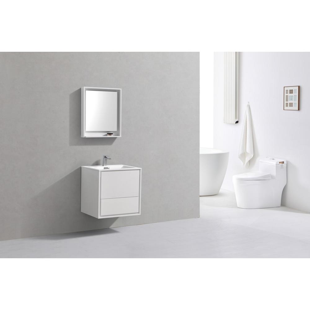 DeLusso 24" High Glossy White Wall Mount Modern Bathroom Vanity. Picture 2