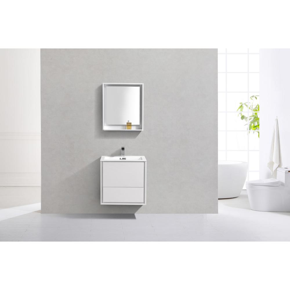 DeLusso 24" High Glossy White Wall Mount Modern Bathroom Vanity. Picture 3