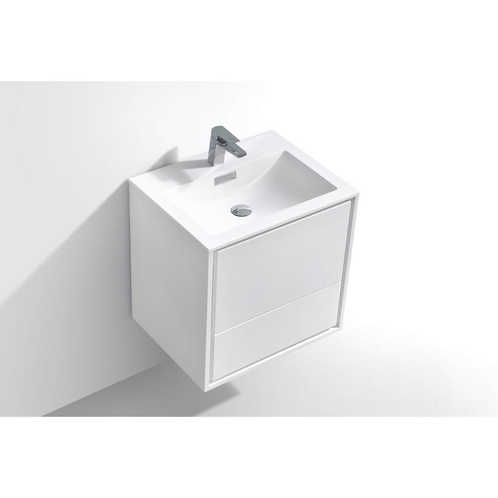 DeLusso 24" High Glossy White Wall Mount Modern Bathroom Vanity. Picture 4
