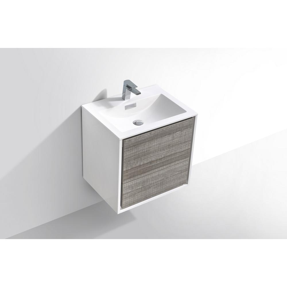DeLusso 24"  Ash Gray Wall Mount Modern Bathroom Vanity. Picture 4