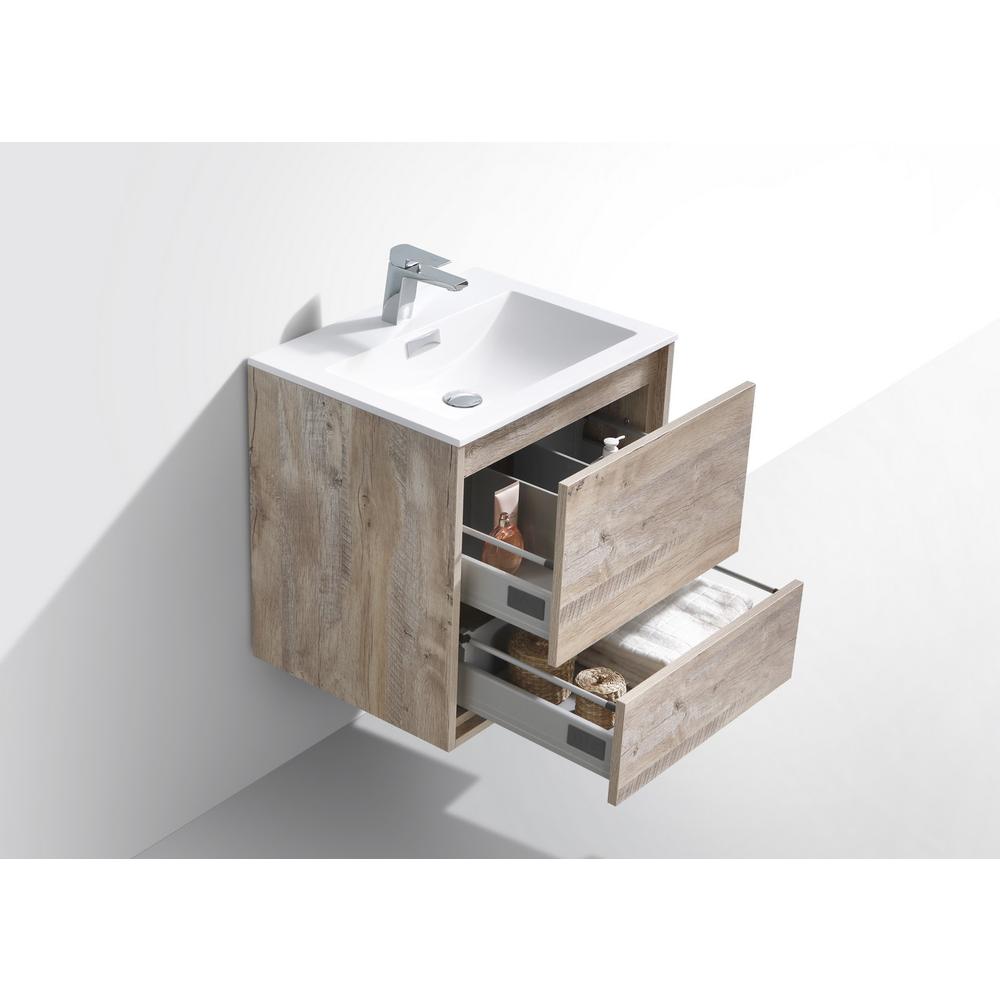 DeLusso 24" Nature Wood Wall Mount Modern Bathroom Vanity. Picture 5