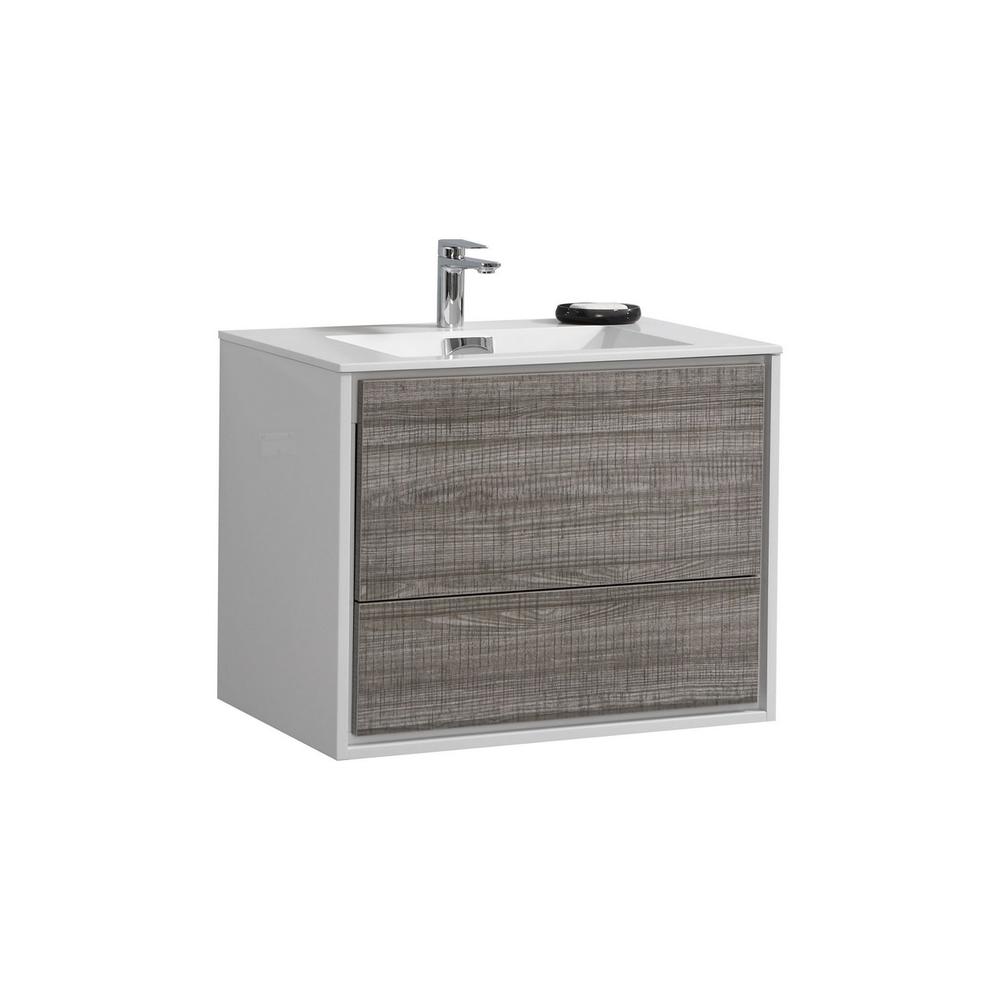 DeLusso 30"  Ash Gray Wall Mount Modern Bathroom Vanity. Picture 1