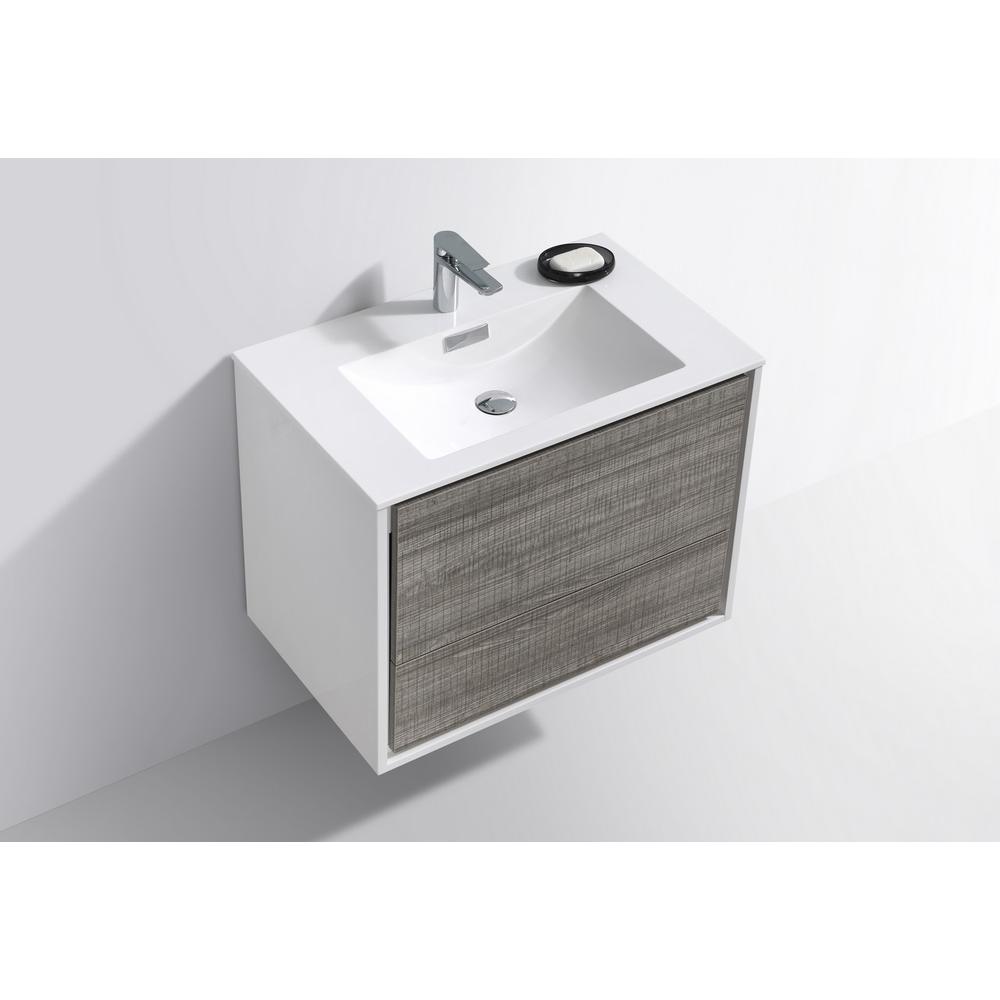 DeLusso 30"  Ash Gray Wall Mount Modern Bathroom Vanity. Picture 4