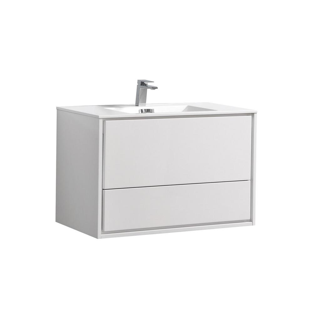 DeLusso 36" High Glossy White Wall Mount Modern Bathroom Vanity. Picture 1
