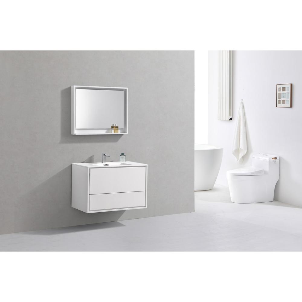 DeLusso 36" High Glossy White Wall Mount Modern Bathroom Vanity. Picture 2