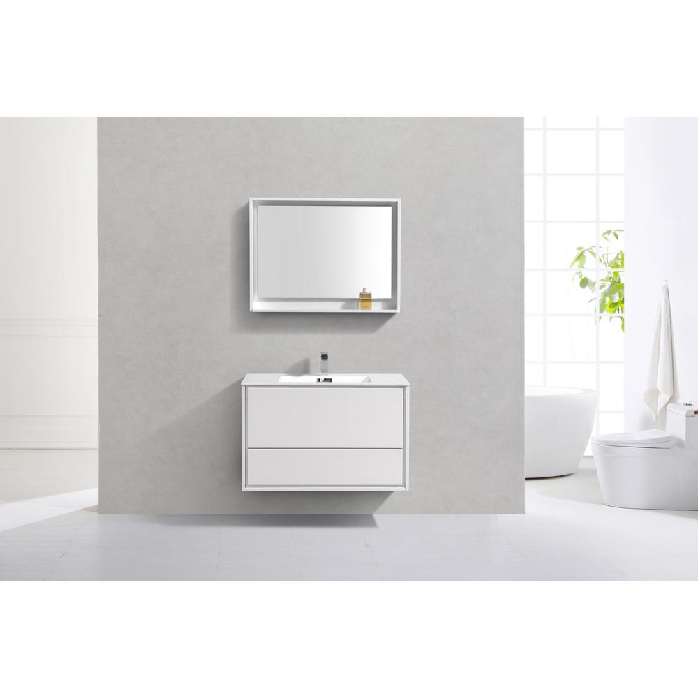 DeLusso 36" High Glossy White Wall Mount Modern Bathroom Vanity. Picture 3