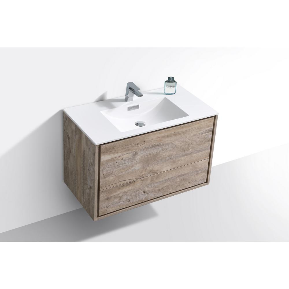 DeLusso 36" Nature Wood Wall Mount Modern Bathroom Vanity. Picture 4