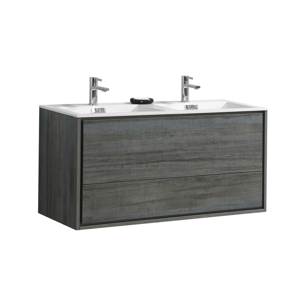 DeLusso 48" Double Sink Ocean Gray Wall Mount Modern Bathroom Vanity. Picture 1