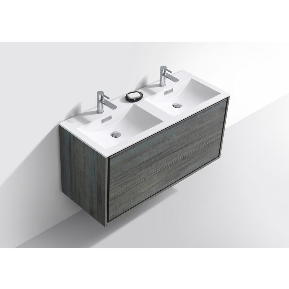 DeLusso 48" Double Sink Ocean Gray Wall Mount Modern Bathroom Vanity. Picture 4