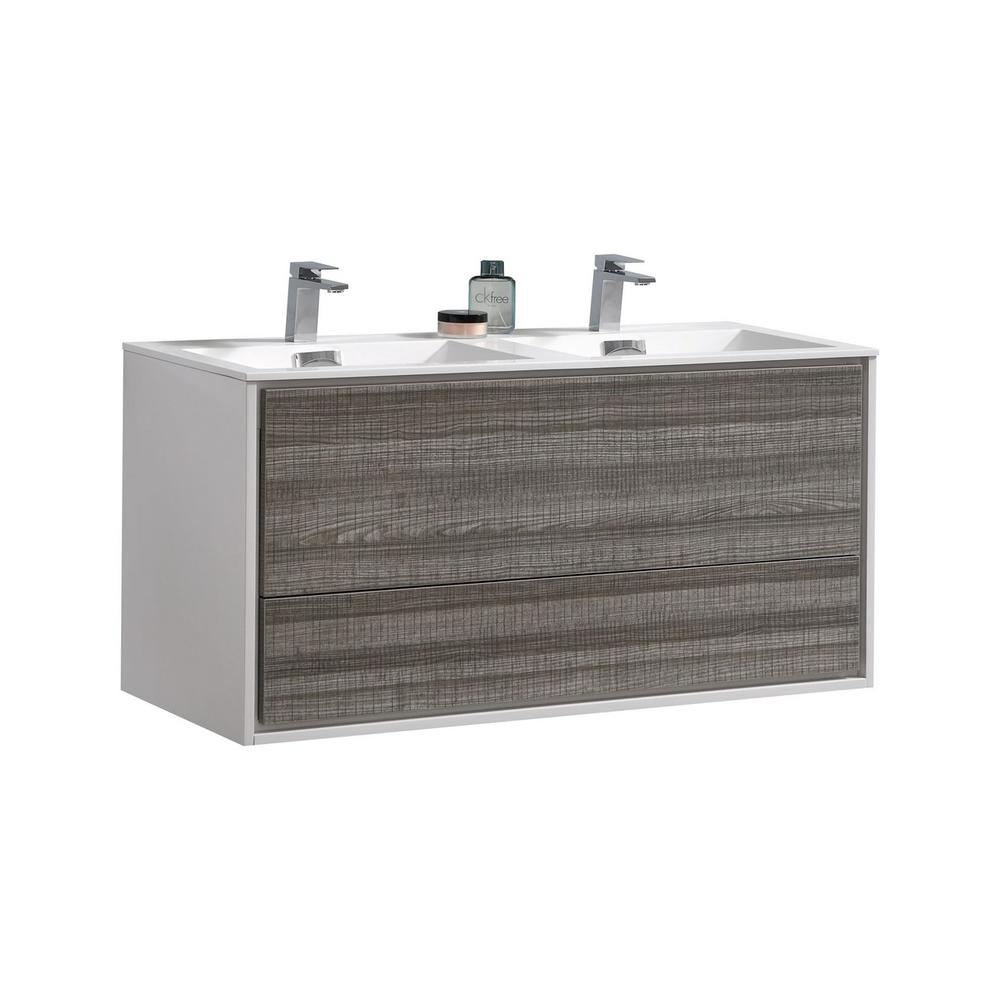 DeLusso 48" Double Sink  Ash Gray Wall Mount Modern Bathroom Vanity. Picture 1