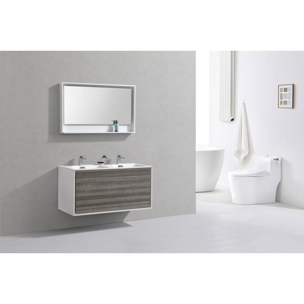DeLusso 48" Double Sink  Ash Gray Wall Mount Modern Bathroom Vanity. Picture 2