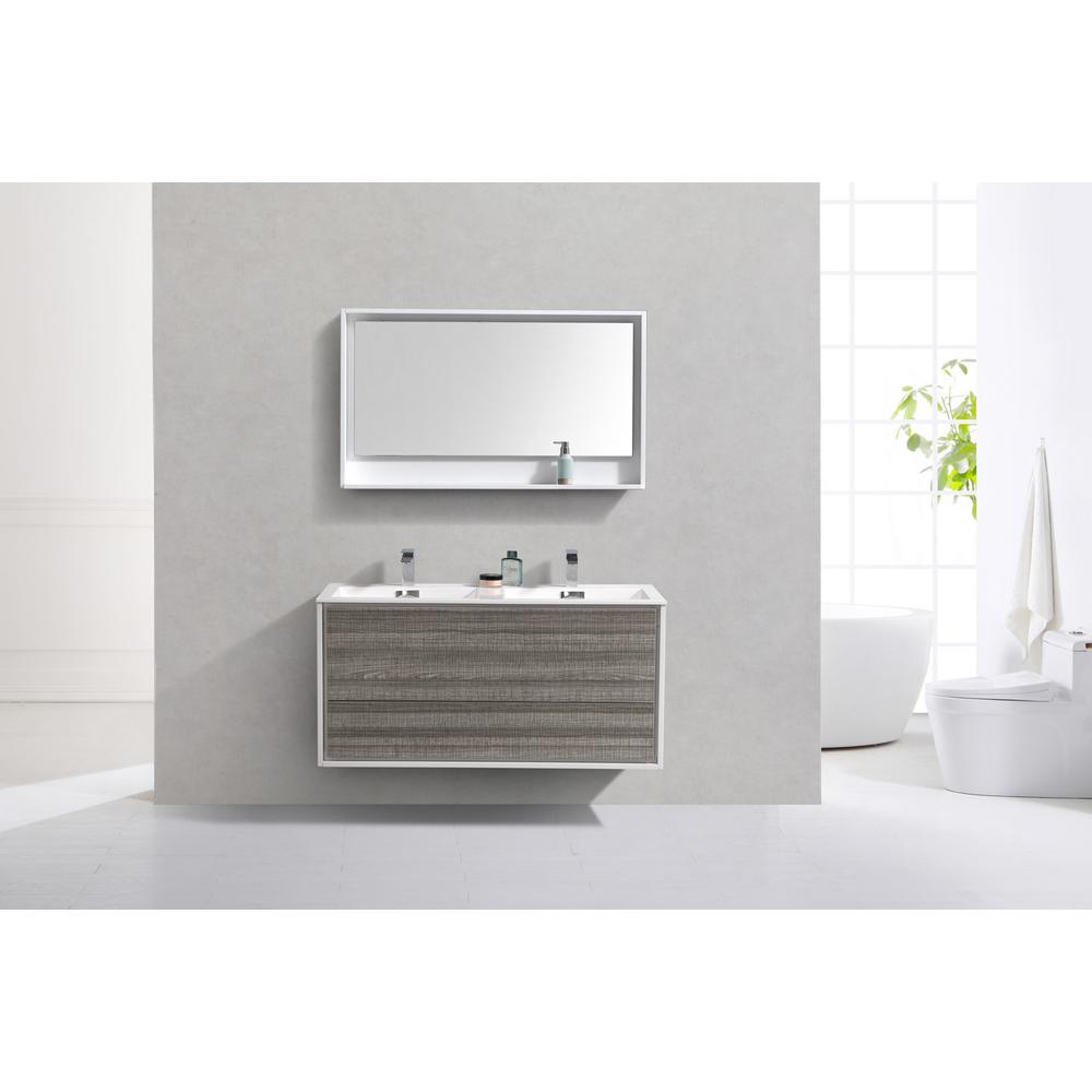 DeLusso 48" Double Sink  Ash Gray Wall Mount Modern Bathroom Vanity. Picture 3