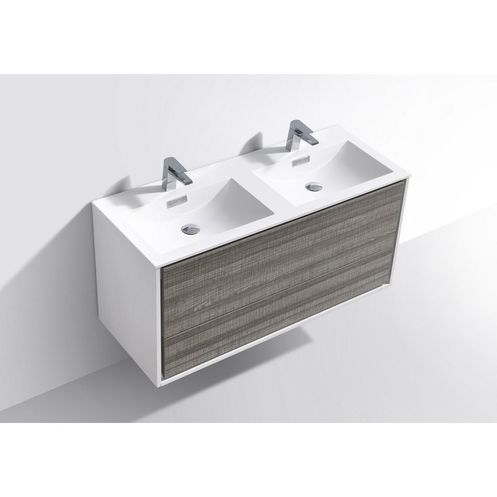 DeLusso 48" Double Sink  Ash Gray Wall Mount Modern Bathroom Vanity. Picture 4