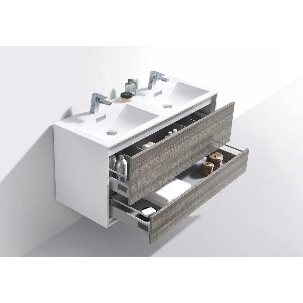 DeLusso 48" Double Sink  Ash Gray Wall Mount Modern Bathroom Vanity. Picture 5
