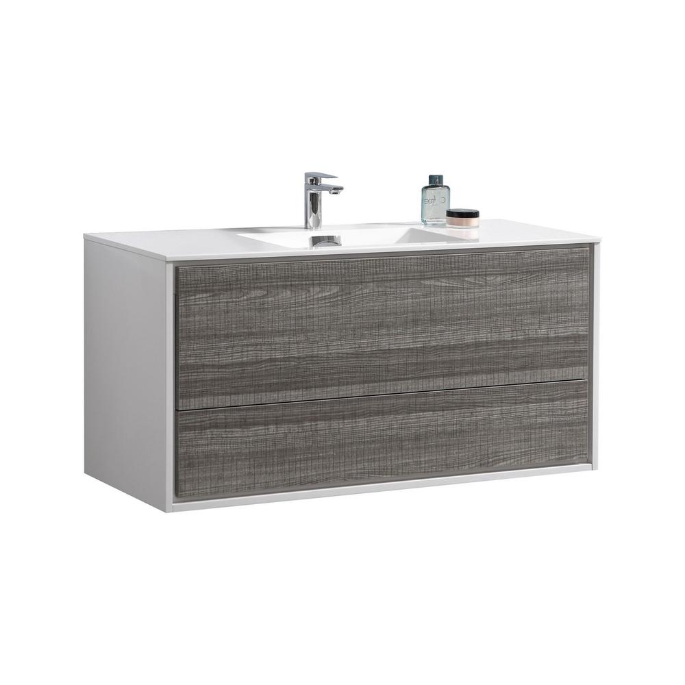 DeLusso 48" Single Sink  Ash Gray Wall Mount Modern Bathroom Vanity. Picture 1