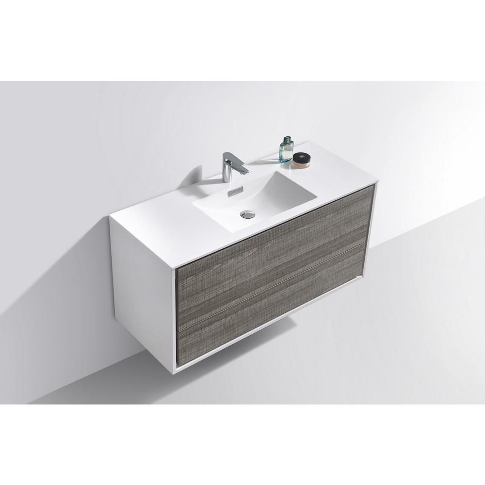 DeLusso 48" Single Sink  Ash Gray Wall Mount Modern Bathroom Vanity. Picture 4