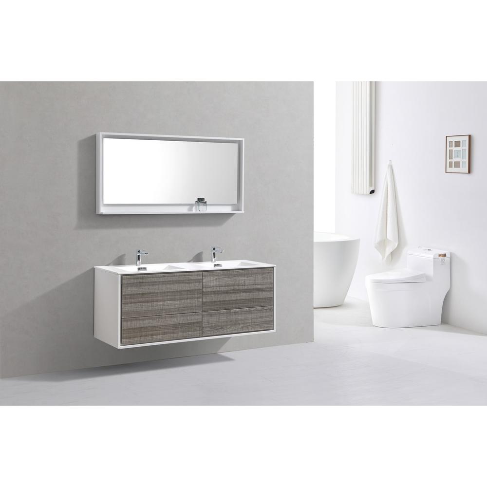 DeLusso 60" Double Sink  Ash Gray Wall Mount Modern Bathroom Vanity. Picture 2