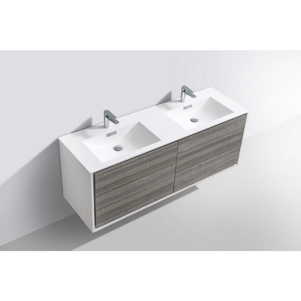 DeLusso 60" Double Sink  Ash Gray Wall Mount Modern Bathroom Vanity. Picture 4