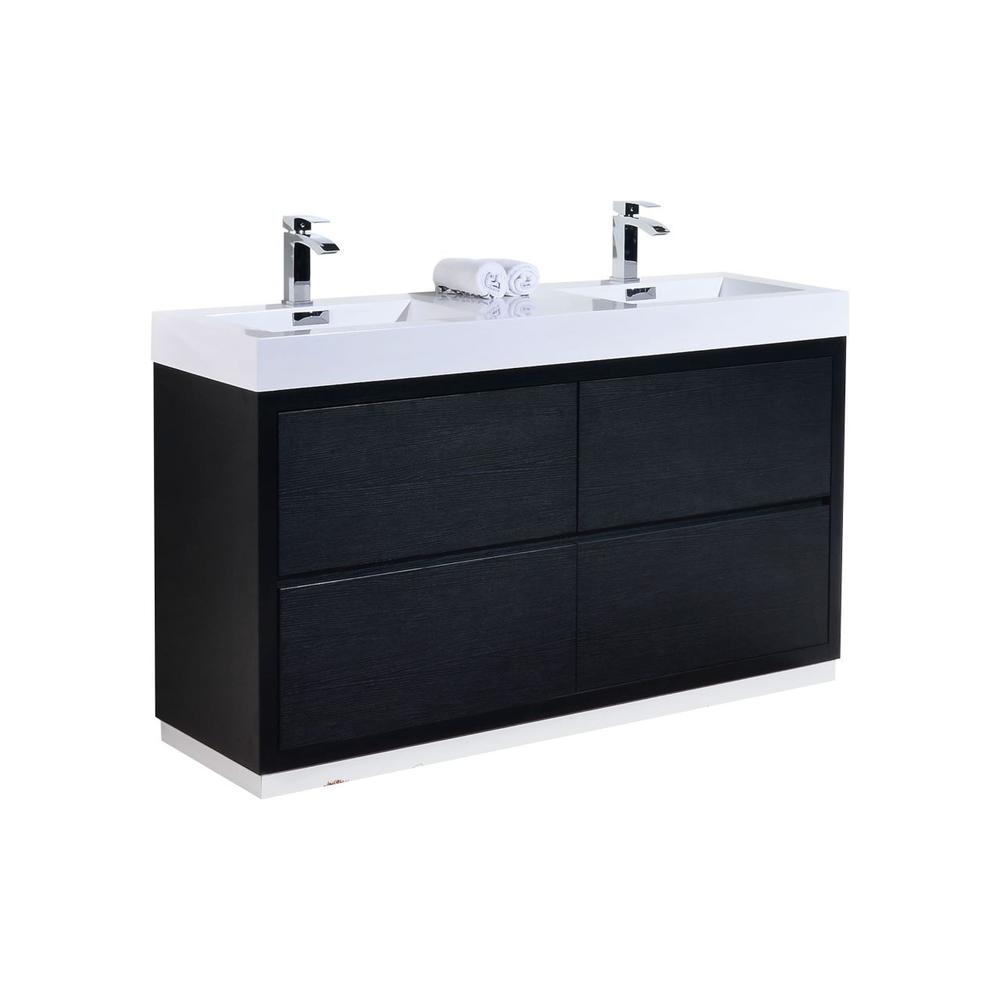 Bliss 60" Double  Sink Black Free Standing Modern Bathroom Vanity. Picture 1