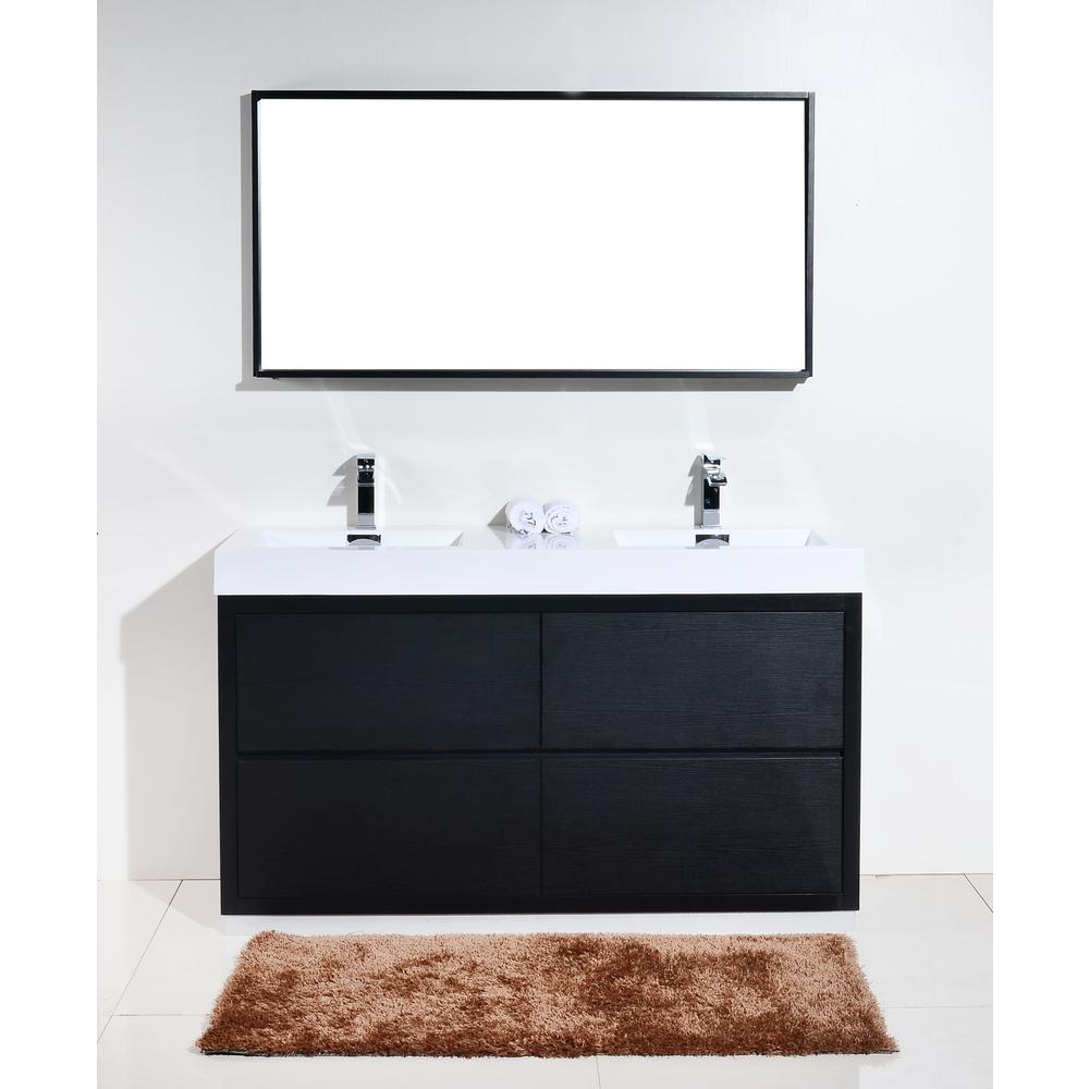 Bliss 60" Double  Sink Black Free Standing Modern Bathroom Vanity. Picture 3