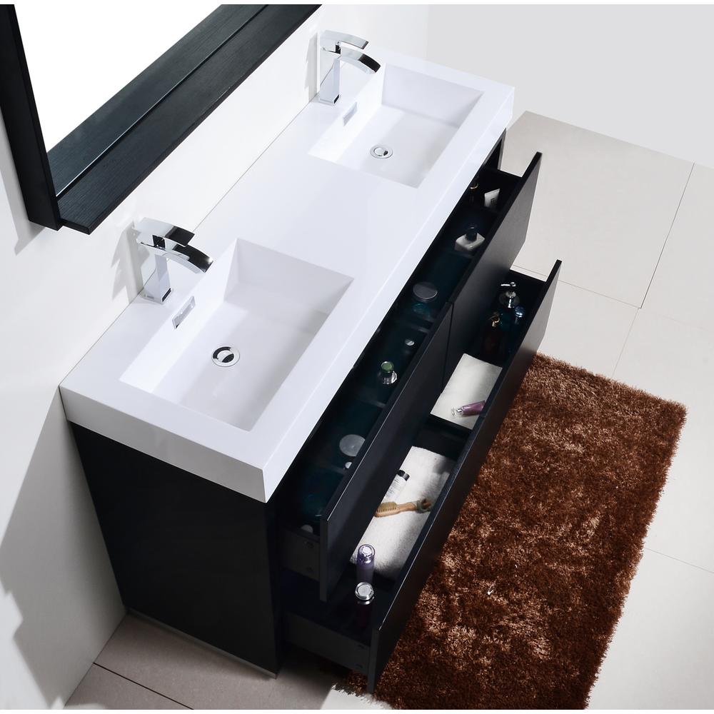 Bliss 60" Double  Sink Black Free Standing Modern Bathroom Vanity. Picture 4